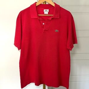 Men's Y2K Preppy Classic Fit Red Crocodile Logo Short Sleeve Pique Polo Size XL‎